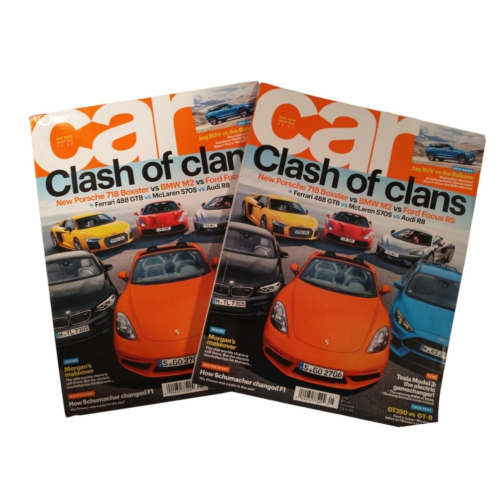Lot of 2 Car Magazine May 2016 Issue 646 Porsche 718 Boxster BMW M2 Ferrari 488